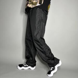 Vintage Y2K Swisswell Track Pants Mens L Baggy Wide Leg Fit Jet Black Polyester
